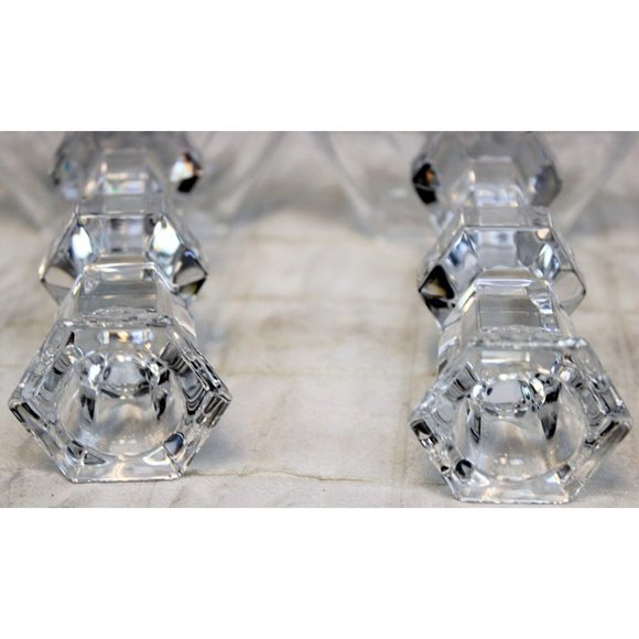 Oslo by Tuscany 6" Lead Crystal Taper Candlestick Pair Wedding Dinner Table - Picture 7 of 8
